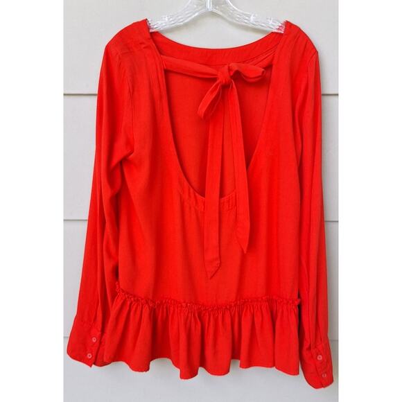 Anthropology Cloth & Stone Oversized Blouse Top Open Back Tie Raffle Size M - Picture 1 of 9